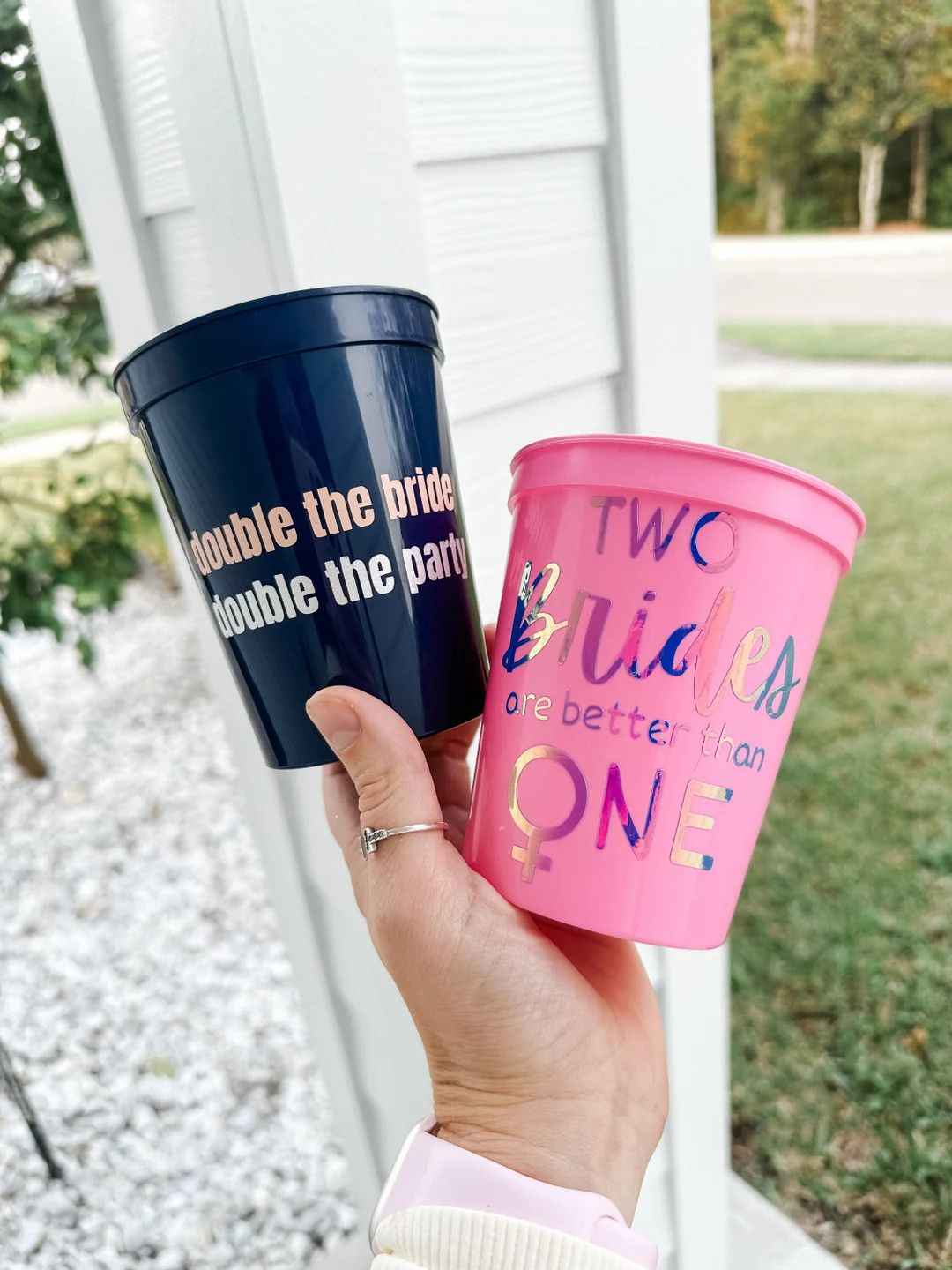 Two Brides Are Better Than One, Bachelorette Favors, Double the Bride, Custom Bachelorette Cups, ... | Etsy (US)