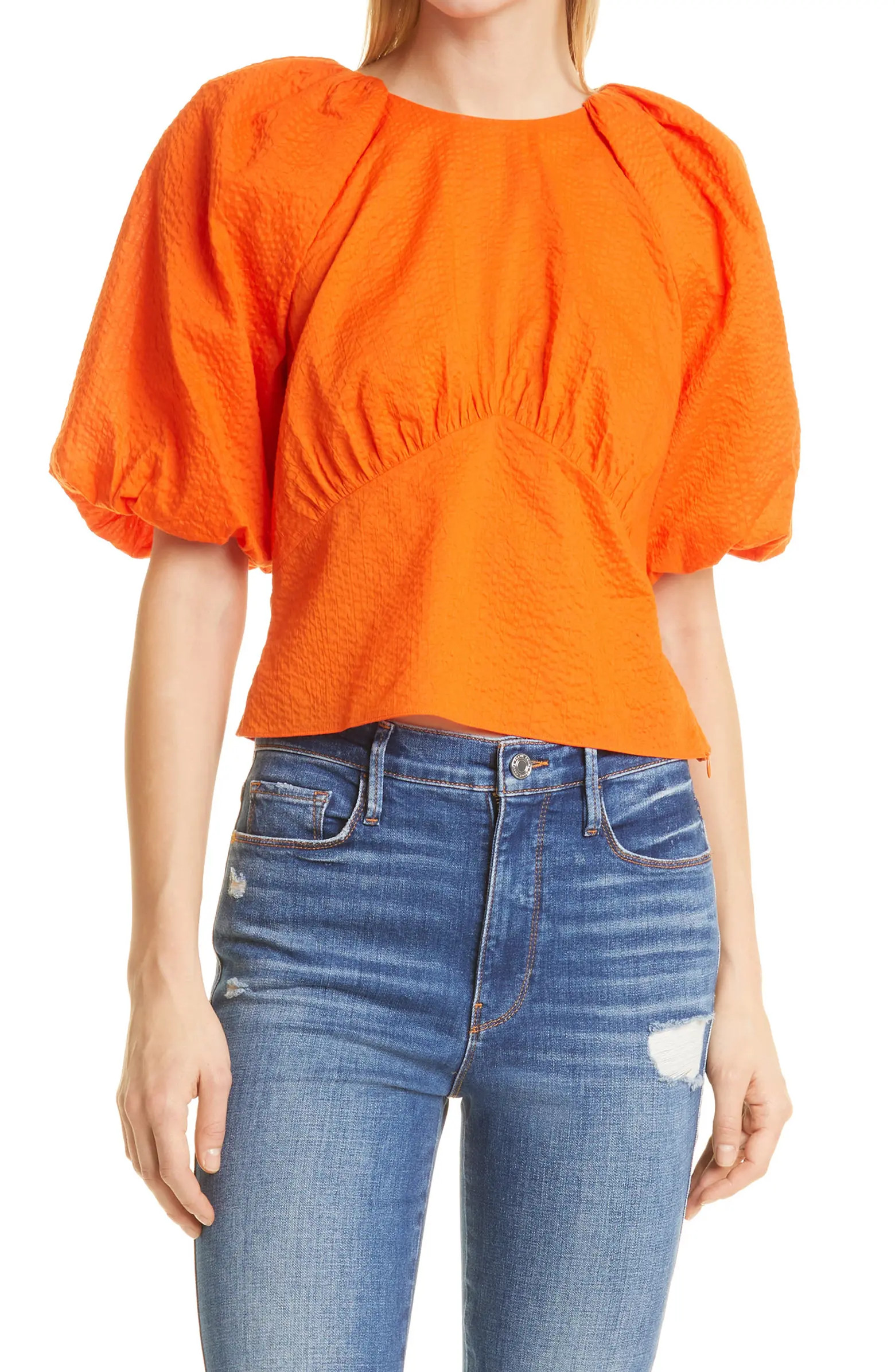 Puff Sleeve Cotton Crop Top | Nordstrom