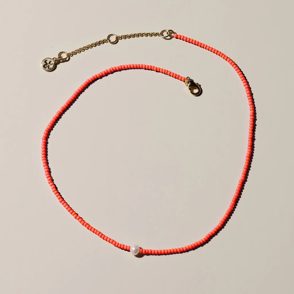 Red Seed Bead Choker Necklace | Nickel and Suede