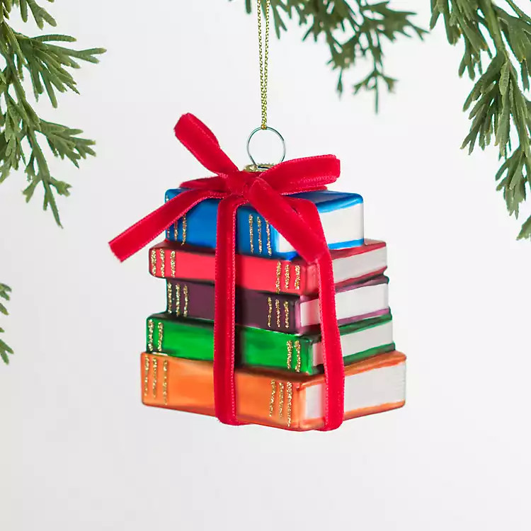 New! Colorful Glass Book Stack Ornament | Kirklands