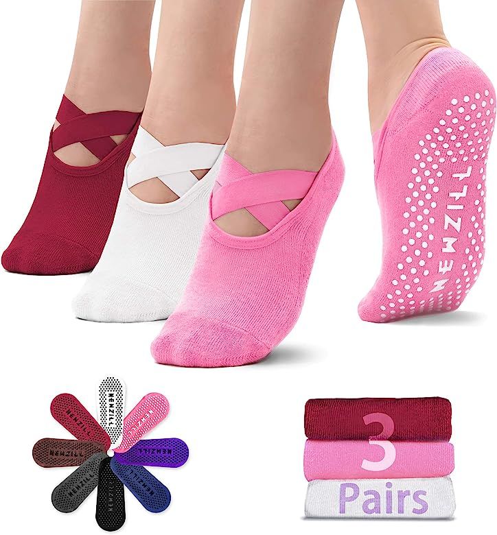 Yoga socks for women non slip with straps for Pilates, Hospital, Home (3 Pairs) | Amazon (US)
