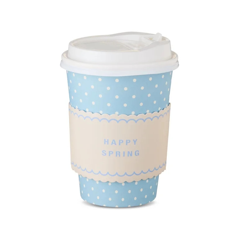 Bunnies and Polka Dots Disposable Paper Cups with Lids, Multicolor, 14 oz, Easter by Way To Celeb... | Walmart (US)