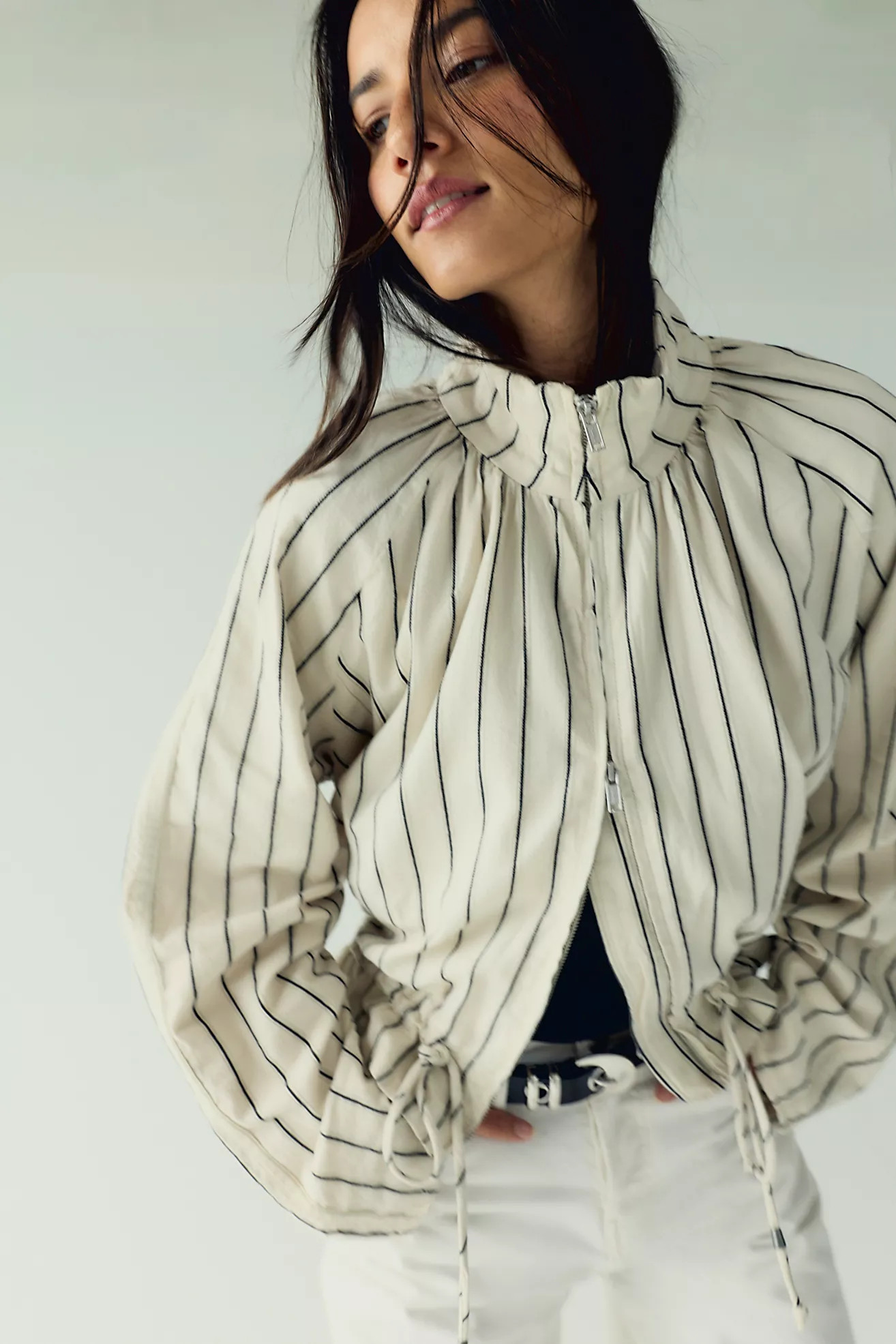 Devon Striped Balloon Funnel-Neck Jacket | Free People (Global - UK&FR Excluded)