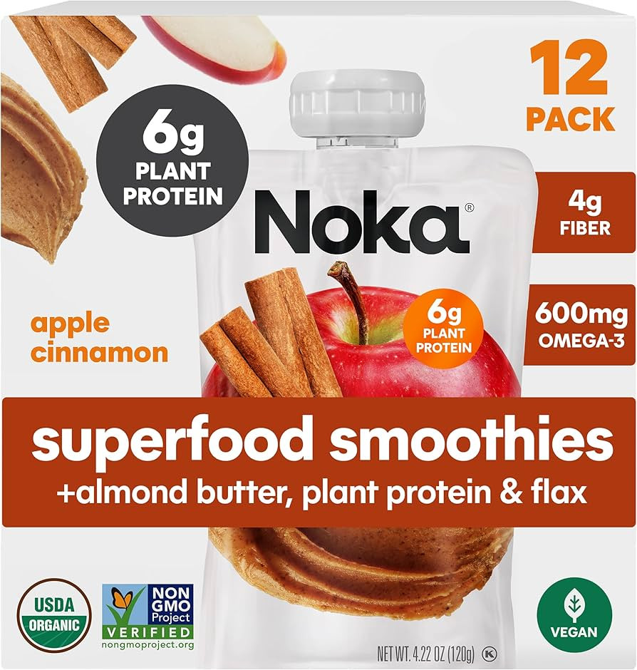Noka Superfood Fruit Smoothie Pouches, Organic Applesauce Pouches with Apple, Cinnamon & Almond B... | Amazon (US)