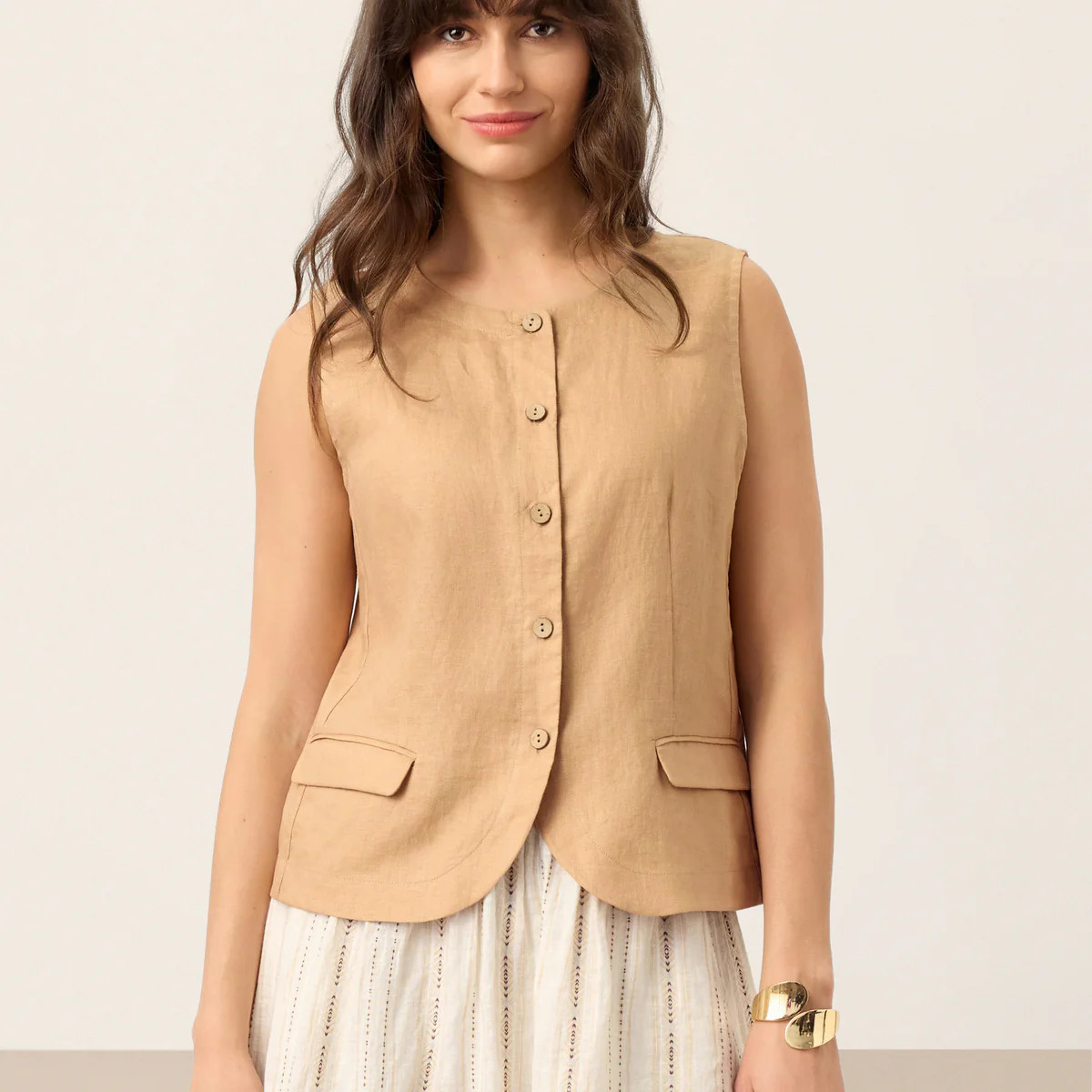 100% Linen Cinch-Back Sleeveless Tailored Vest BRONWYN | LINTICO