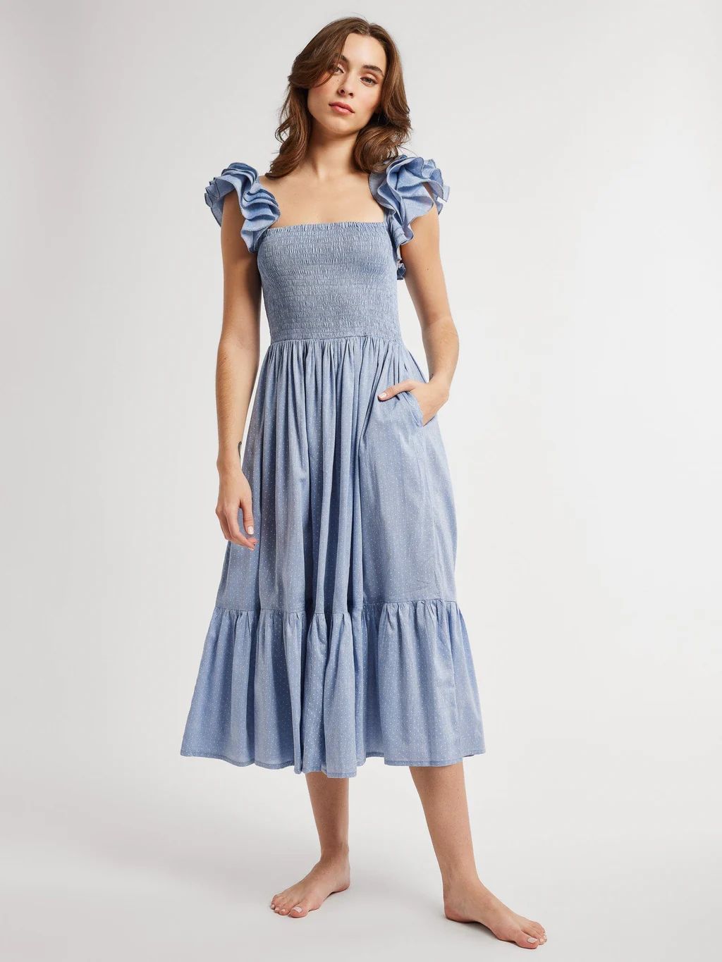 Olympia Dress in Chambray Polka Dot | Mille