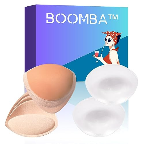 Boomba Bra Inserts Sticky Silicone Bra Reusable Waterproof Bra Pad Enhancers for Bikini Swimsuit Wedding Dress (2 pairs) (S) | Amazon (US)