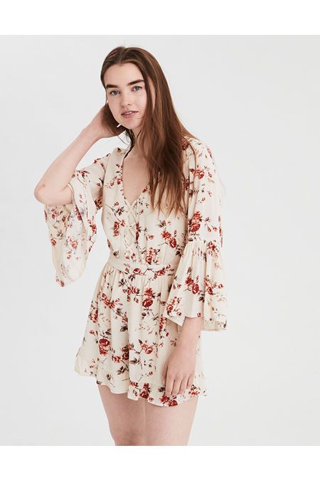 AE Cross Front Bell Sleeve Romper | American Eagle Outfitters (US & CA)