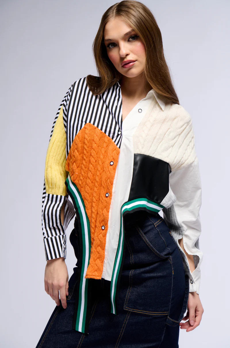 NEVER SEE YOU AGAIN BUTTON DOWN COLOR BLOCK SHIRT | AKIRA