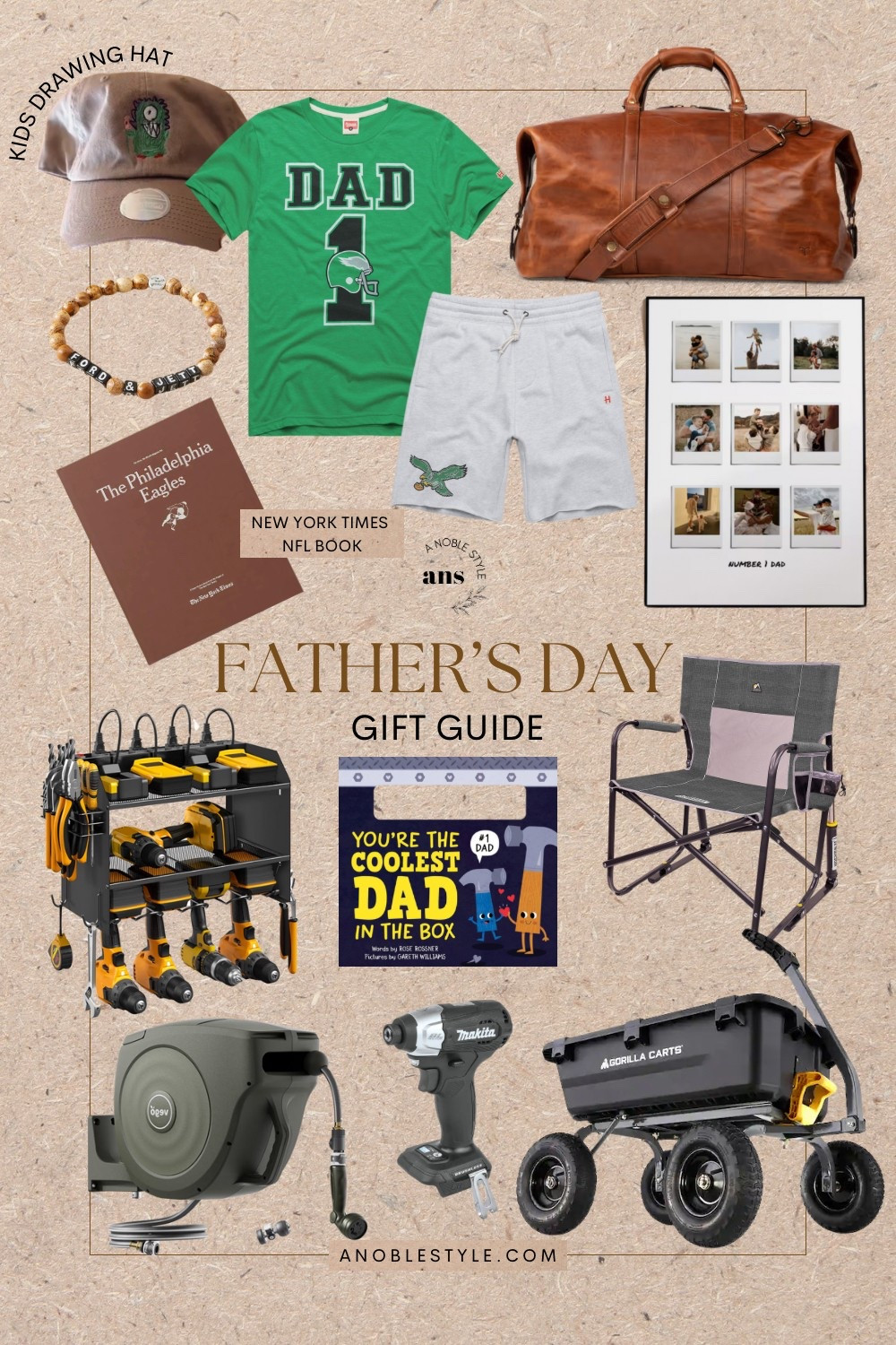 Not all heroes wear capes, but they do deserve thoughtful, practical, and meaningful gifts. Rounded up everything Justin loves (and a few things the kids and I are gifting him this year) for your go-to Father’s Day inspo. 

Kids’ Drawing Custom Hat, #1 Dad Tee, Homage, Eagles Lounge Shorts, Leather Weekender Bag, Custom Photo Collage Frame, Philadelphia Eagles Coffee Table Book, Beaded Name Bracelet, Tool Storage System, “You’re the Coolest Dad in the Box” Book, Camp Chair, Gorilla Utility Cart, Retractable Garden Hose Reel, and the Makita Cordless Drill. Father’s Day Gift Guide, Gift Ideas

#LTKSaleAlert #LTKMens #LTKGiftGuide