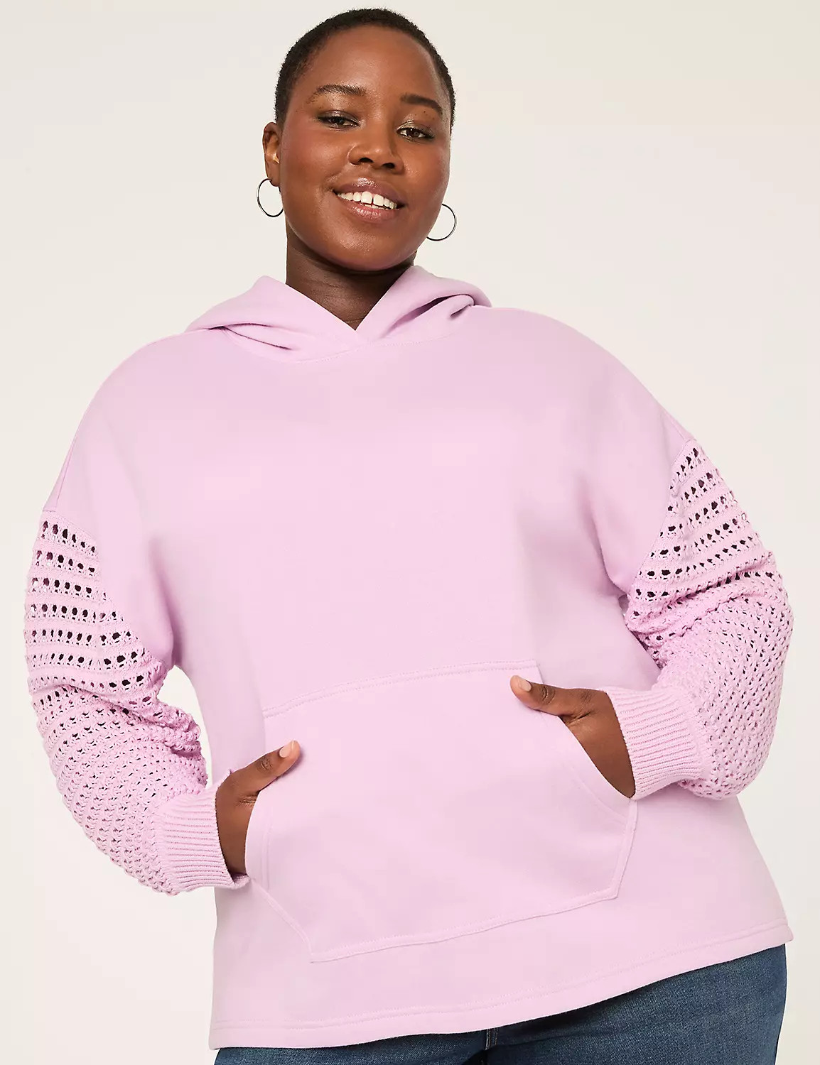 Crochet-Sleeve Hoodie Sweatshirt | Lane Bryant (US)