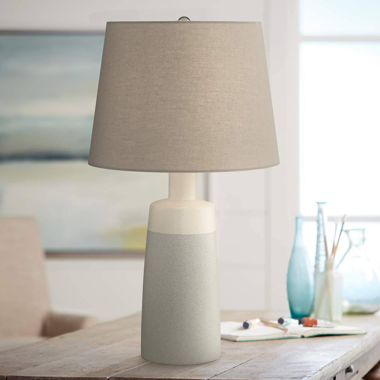 Effie Modern Farmhouse Grey Ceramic Table Lamp | LampsPlus.com