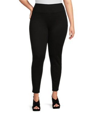 Slim Factor by Investments Plus Size Ponte Knit Wide Waistband Leggings | Dillard's
