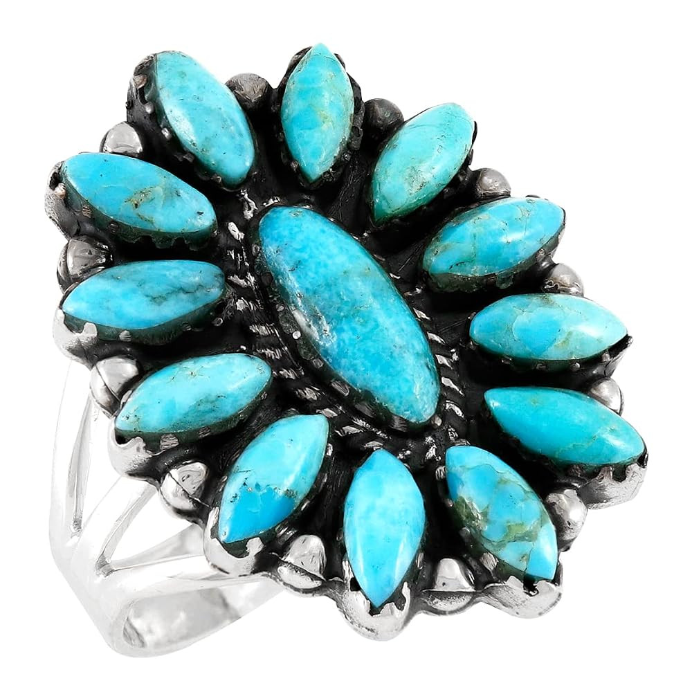 Turquoise Ring Sterling Silver 925 Genuine Gemstones Size 6 to 11 | Amazon (US)
