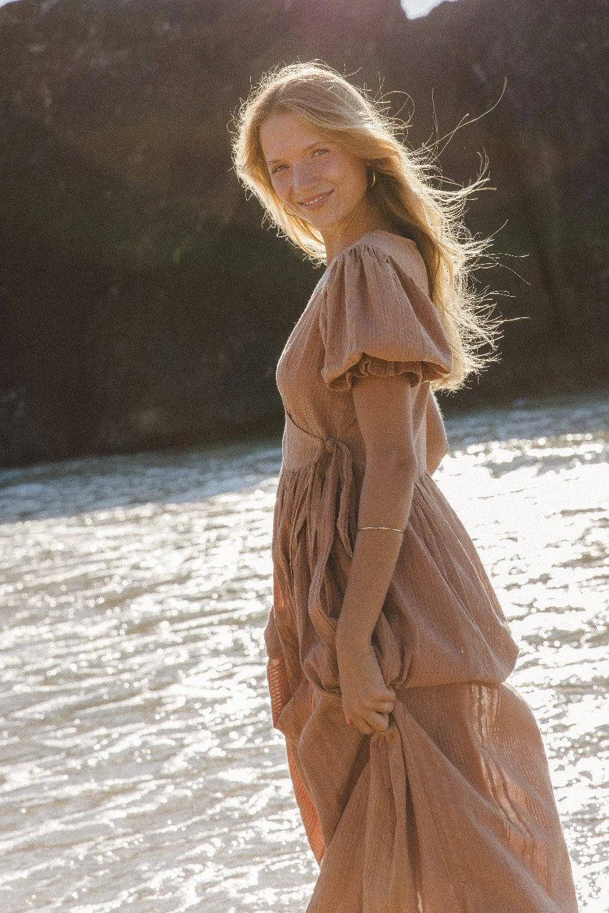 Uma Maxi Dress ~ Clay | Ethically Crafted Organic Cotton Wrap Dress | Daughters of India