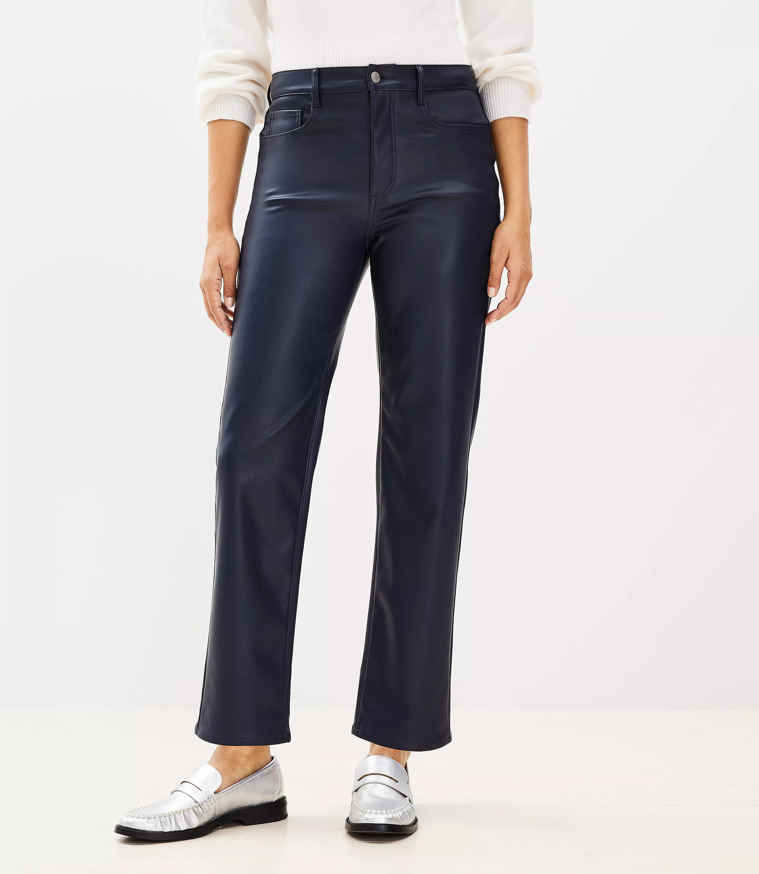 Five Pocket Straight Pants in Faux Leather | LOFT