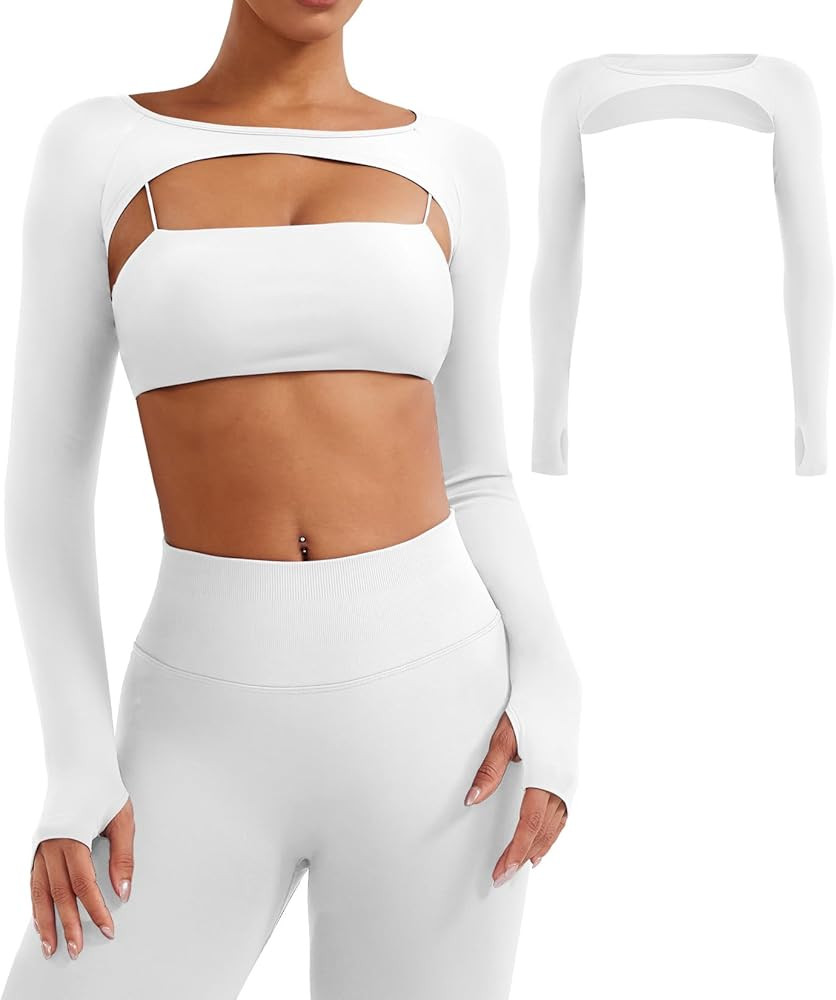 YEOREO Seamless Long Sleeve Shrug for Women Gym Crop Top Workout Cropped Sports Bolero | Amazon (US)