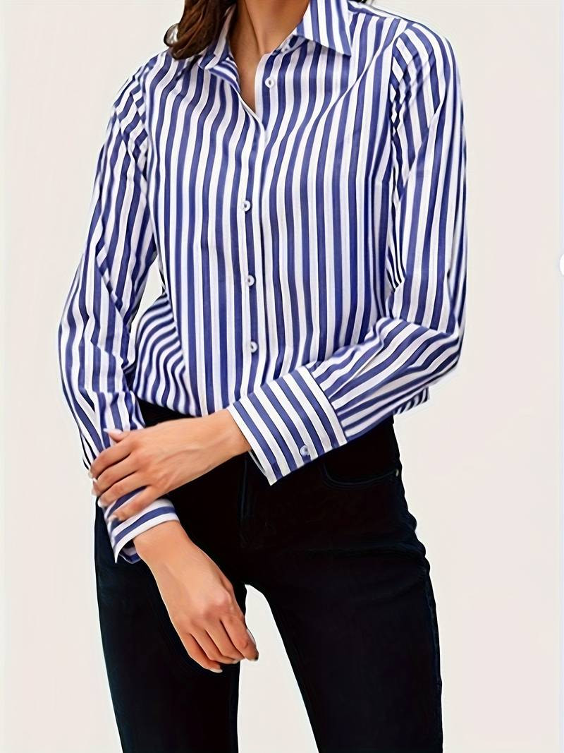 Striped Print Button Front Shirt Casual Long Sleeve Shirt - Temu Canada | Temu Affiliate Program