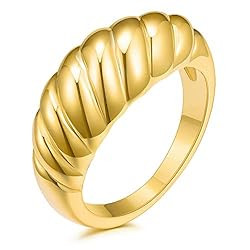 JINEAR 18k Gold Plated Croissant Braided Twisted Signet Chunky Dome Ring Stacking Band for Women ... | Amazon (US)