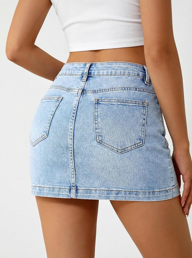 Denim Mini Skirt High Waisted Jean Skirts for Women Denim Stretch Denim Skirt with Shorts Underne... | Amazon (US)