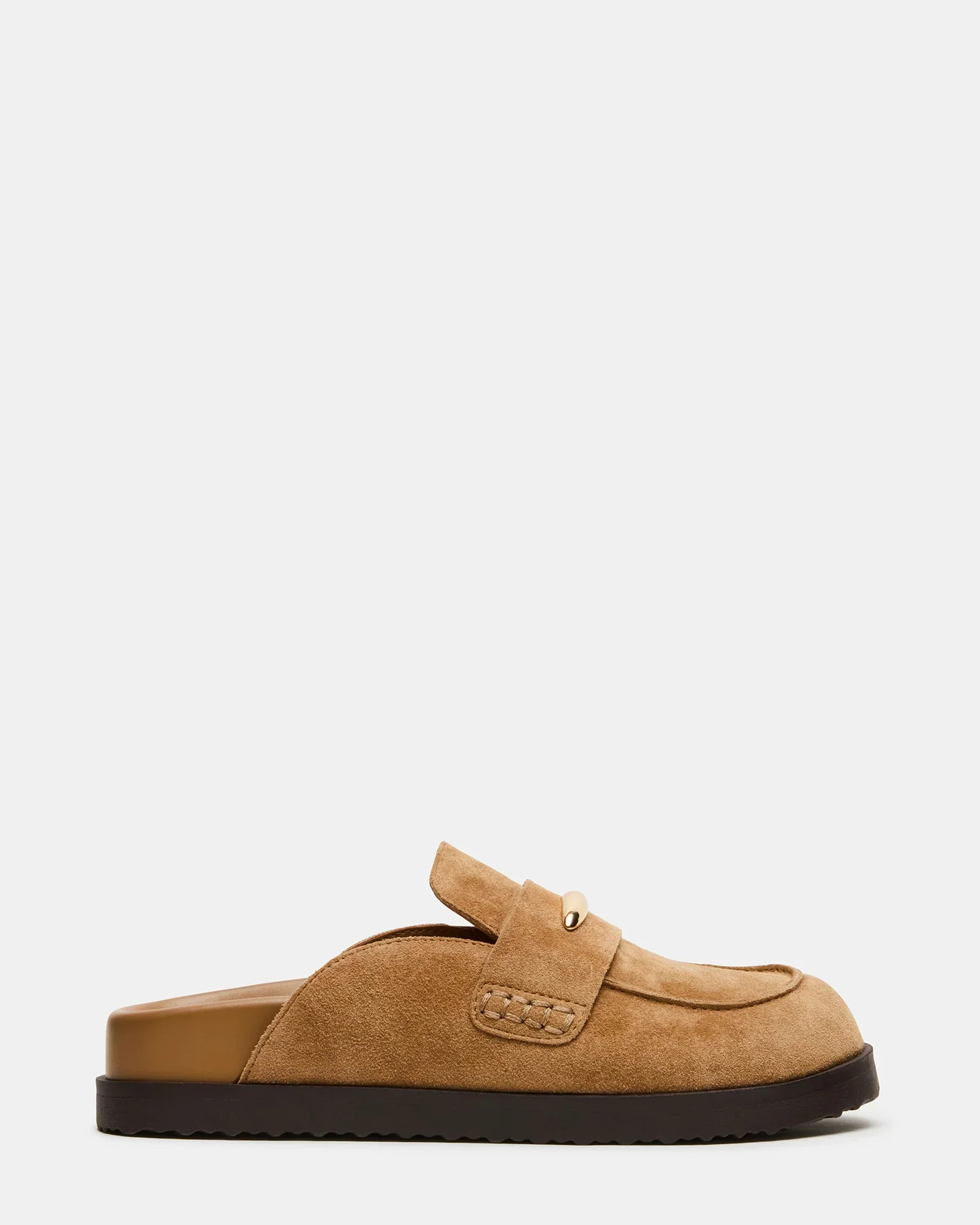 TOBIN Tan Suede Slip-On Mules | Women's Designer Flats | Steve Madden (Canada)