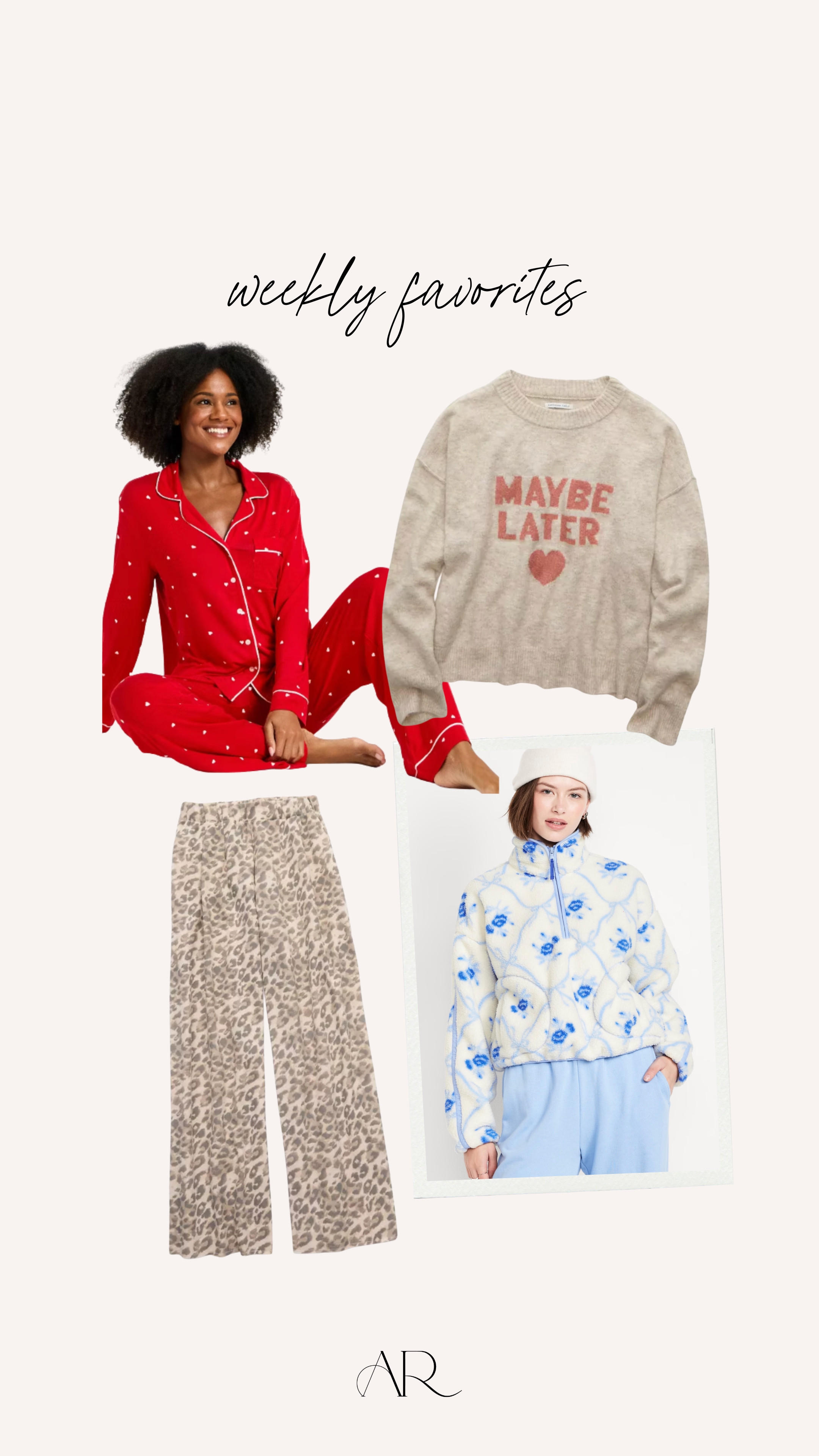 This week's favorite things are all the cozies!

weekly favorites, valentine's day pajamas, casual style 

 #LTKFindsUnder50