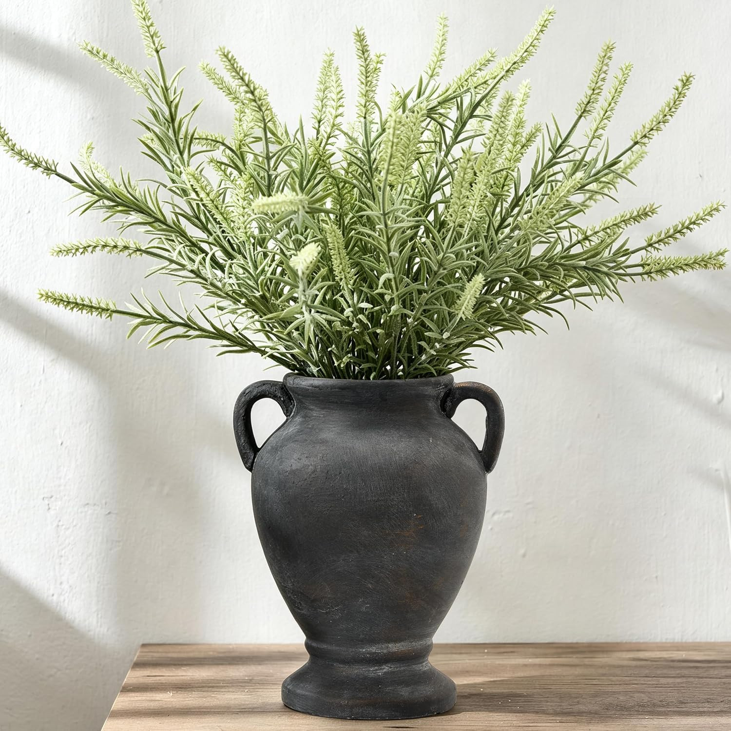Ceramic Rustic Flower Vase with Handles, 8.36 Inch Tall Vintage Pottery Home Decor, Farmhouse Terracotta Vase for Living Room, Table, Shelf, Mantel Decoration, Farmhouse- Black Bronze | Amazon (US)