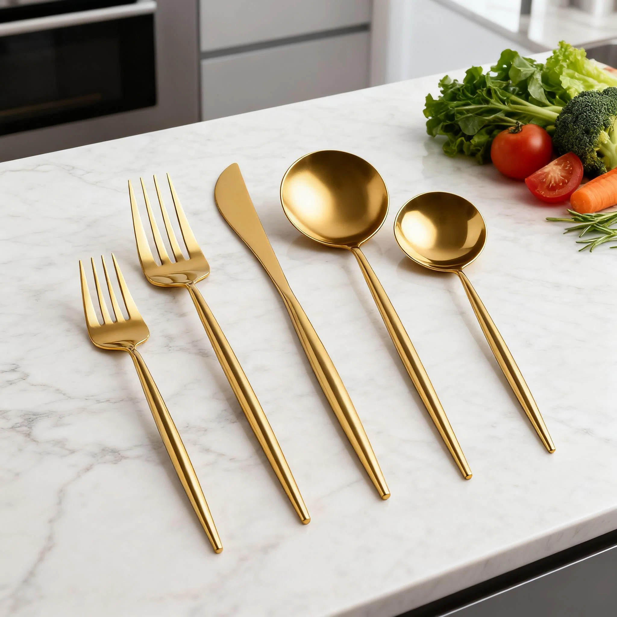 18/10 Stainless Steel Gold Flatware Set, 5-Piece Mirror Polished Cutlery Set, 4 Service For 4, Mo... | Wayfair North America
