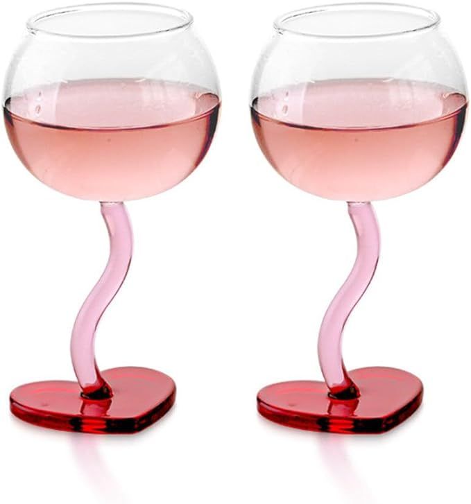 SKINFORD 2Pcs Heart Shaped Wine Glass Crystal Wine Glass Lead-Free Goblet Gift for Friends Girlfr... | Amazon (US)