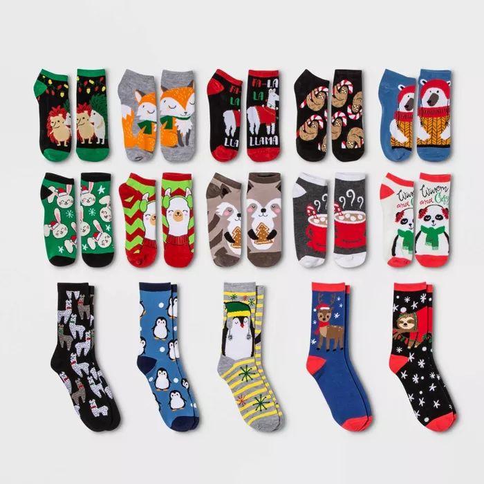Women's Holiday Critter 15 Days of Socks Advent Calendar - Assorted Colors One Size | Target