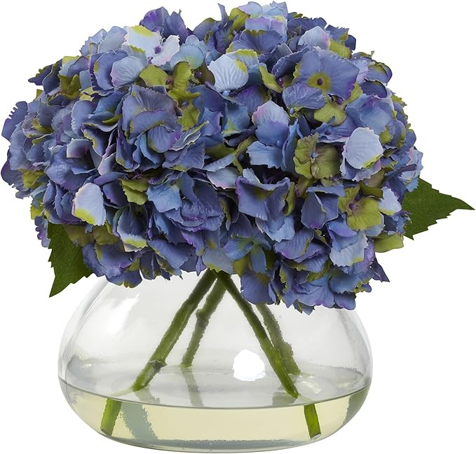 Nearly Natural 1357-BL Blooming Hydrangea with Vase, Large, Blue | Amazon (US)