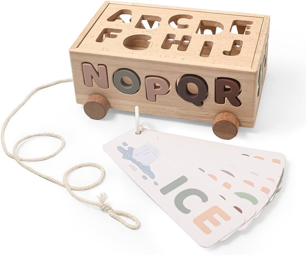 Alphabet Learning Toy for Toddler 1 2 3 Years Montessori Educational Toys Wooden Shape Sorting Ca... | Amazon (US)