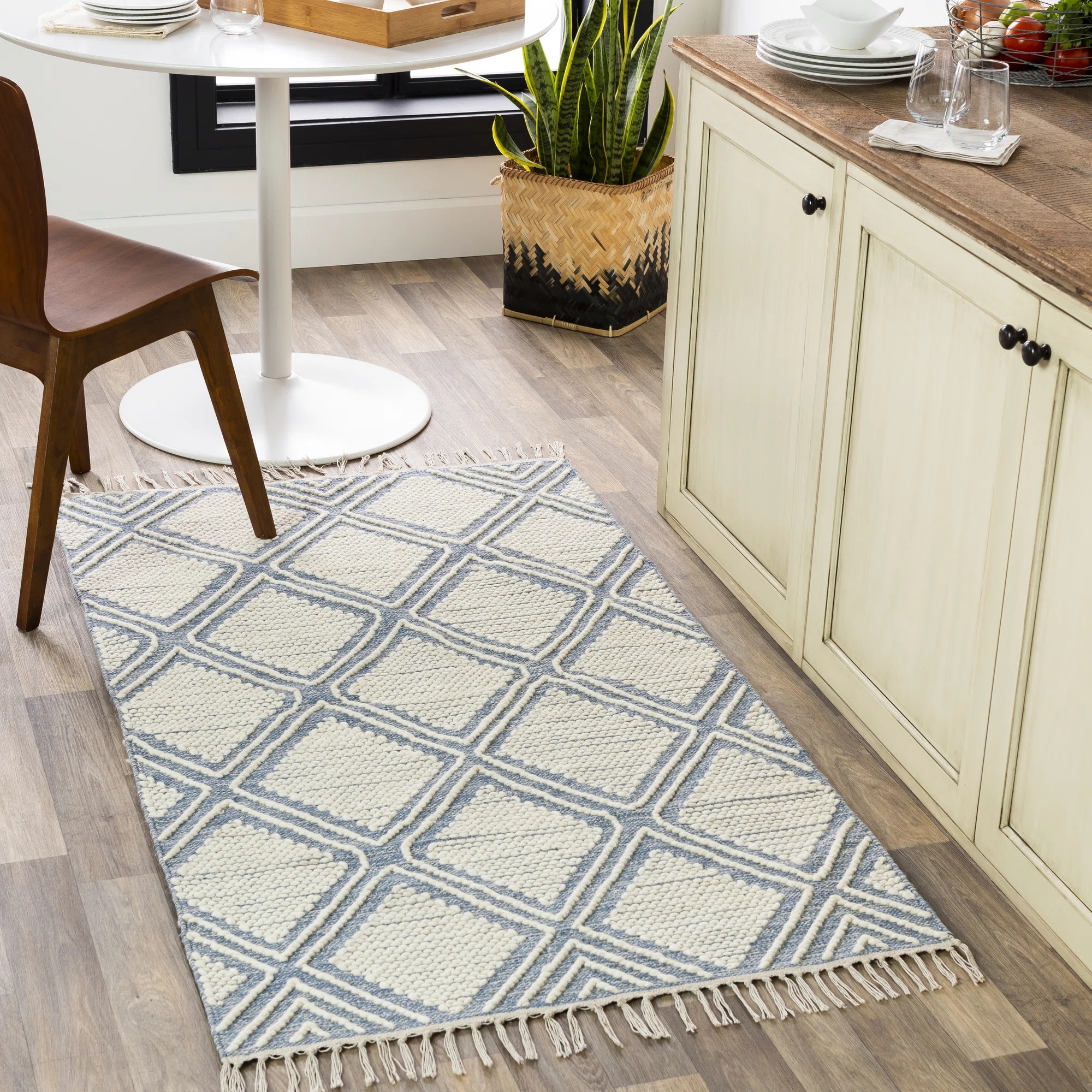 Jibreal Hand Loomed Blue/Cream Rug | Wayfair Professional