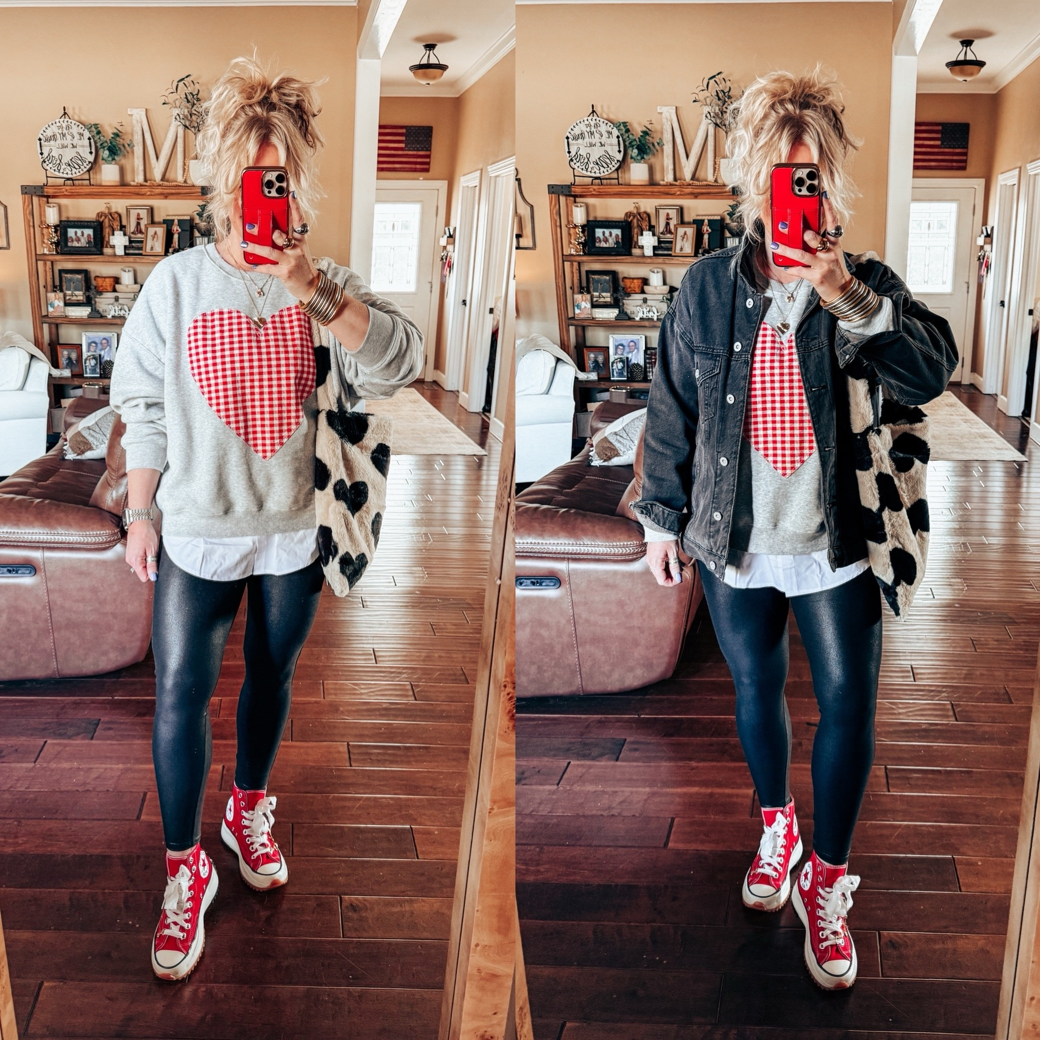 Styling this ♥️ sweatshirt from Target 🎯 leggings style! 
Sweatshirt - L
Denim jacket - M
Leggings - M
Sneaks - sized down 
#winteroutfit


#LTKStyleTip #LTKOver40 #LTKFindsUnder50