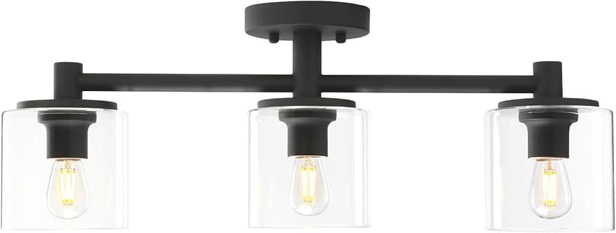 Pathson 3-Light Semi Flush Mount Ceiling Light, Industrial Pendant Lighting Fixture with Glass Sh... | Amazon (US)