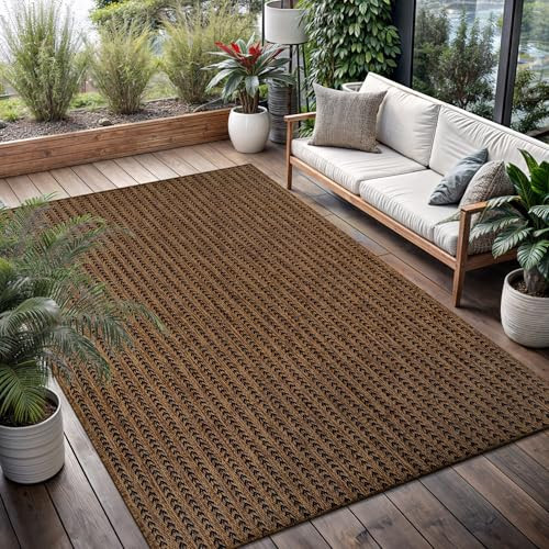 Washable Outdoor Rug 10x14 Modern Area Rugs Outdoor Carpets Striped Pattern Non Shedding Waterproof Easy Clean Patio Deck Porch Living Room Bedroom Garden RV (10 X 14 Gold) | Amazon (US)
