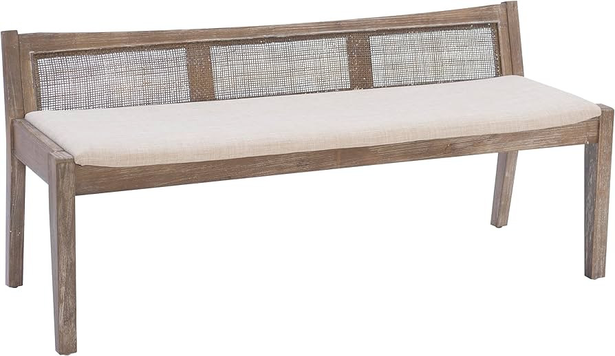 Kasi Brown Low Back Cane Bench with Beige Upholstered Seat by Powell | Amazon (US)