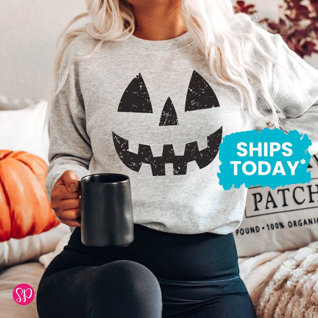 Distressed Jack-o-lantern Unisex Sweatshirt Pumpkin Halloween - Etsy | Etsy (US)