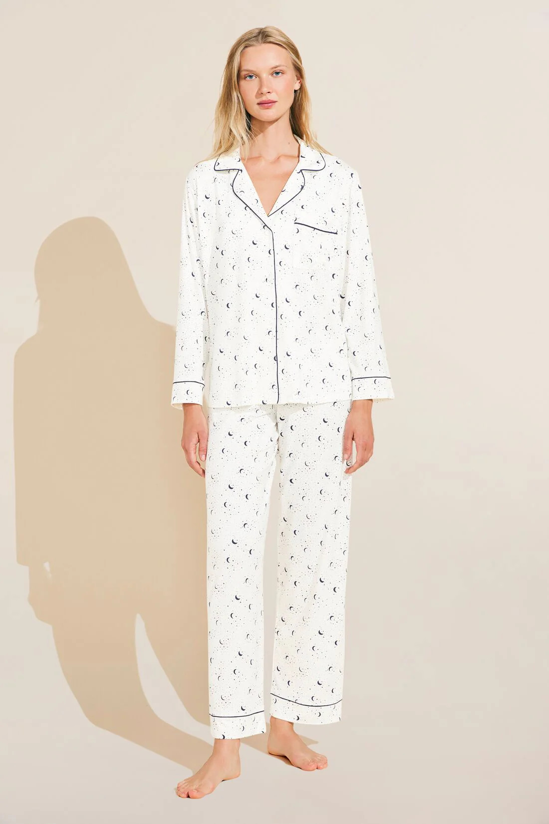 Gisele Printed TENCEL™ Modal Long PJ Set - Celestial Ivory/Navy - Eberjey | Eberjey