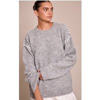 Grey Blanket Stitch Knit Sweater | PrettyLittleThing US