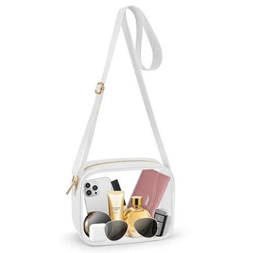 MOMSIV Clear Bag Stadium Approved, Clear Crossbody Bag with Adjustable Strap Clear Stadium Bag for Concerts Sports Events, Purses for Men & Women（White） | Amazon (US)
