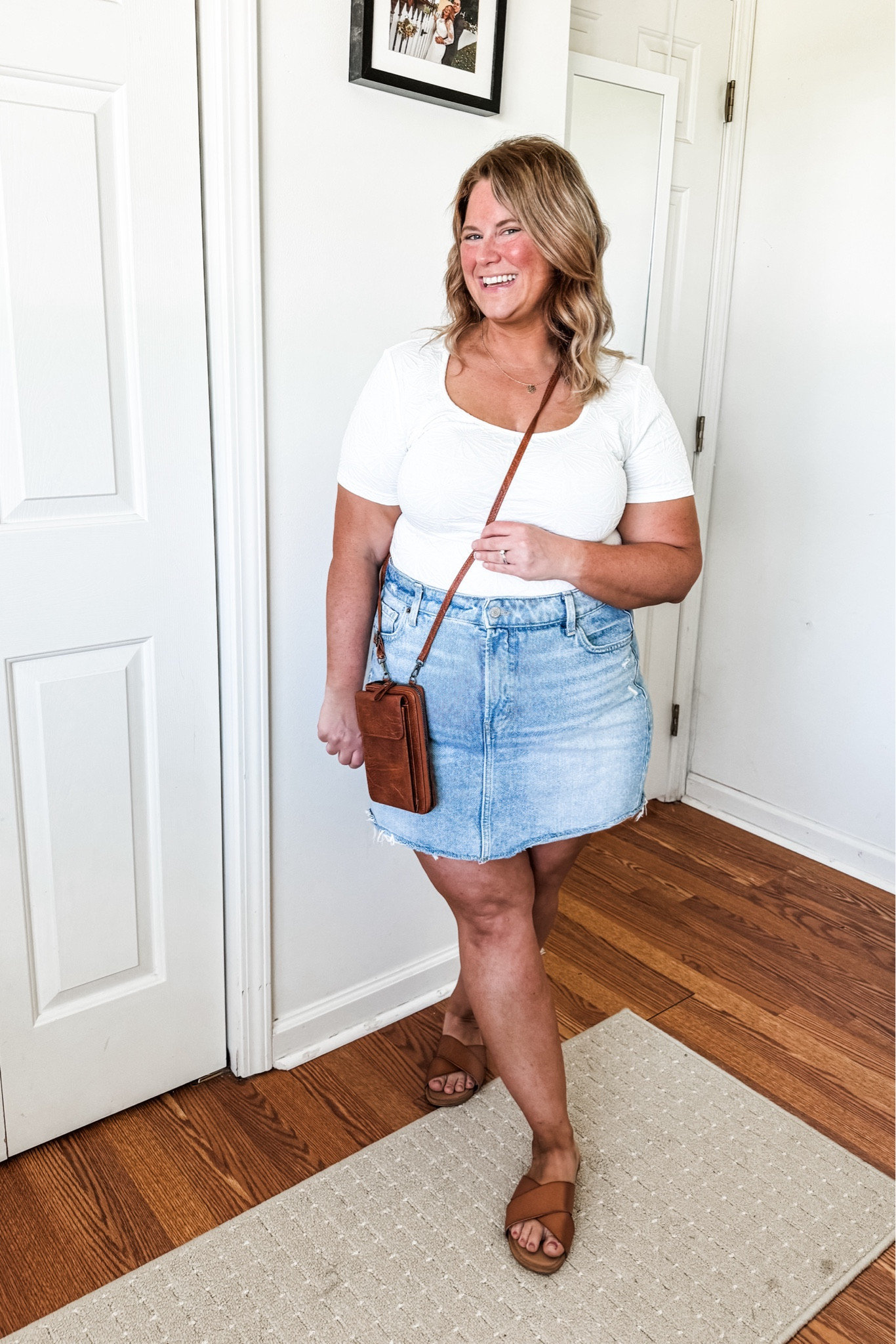 Such an easy summer outfit that always looks cute!

Denim skirt - sized up to a 16, big in waist but fits well through tummy and hips 
Top- runs in and out of stock! Wearing an XL

#LTKStyleTip #LTKMidsize #LTKSummerSales