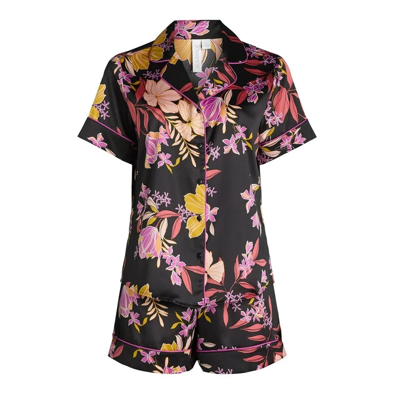 Joyspun Women’s Stretch Satin Shortie Pajama Set, 2-Piece, Sizes XS-3X | Walmart (US)
