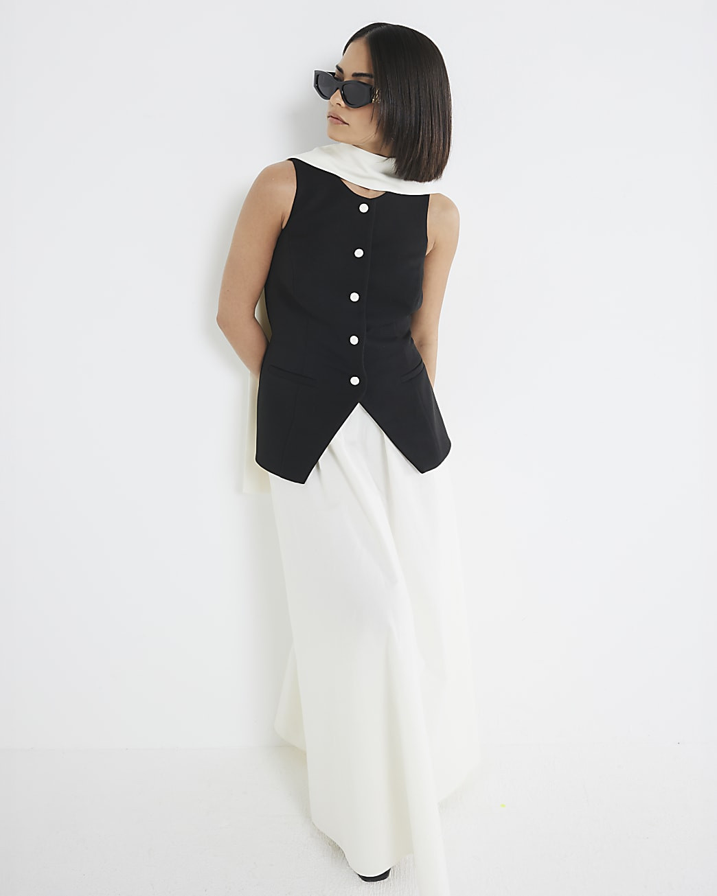 Petite Black Hybrid Waistcoat Maxi Dress | River Island UK & IE