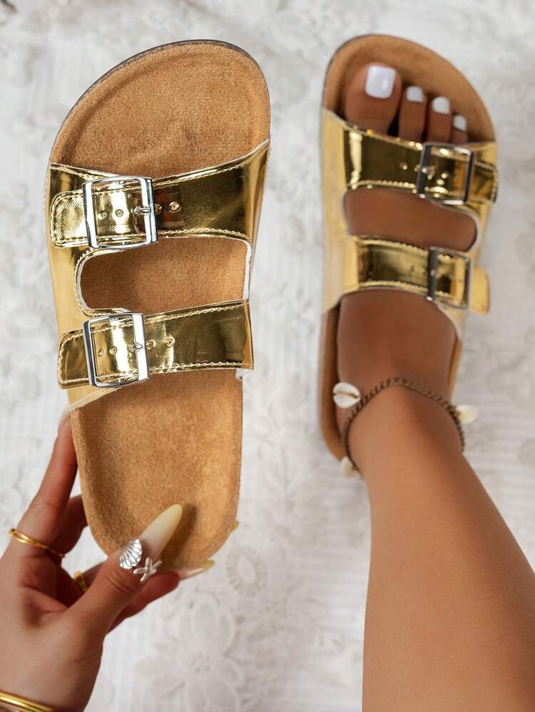 Women's Adjustable Buckle Slip-On-On Birkenstocks Style Soft Cork Footbed Flat Sandals, Suitable For Spring/Summer Outdoor, Vacation And Daily Wear,Beach Outfits | SHEIN