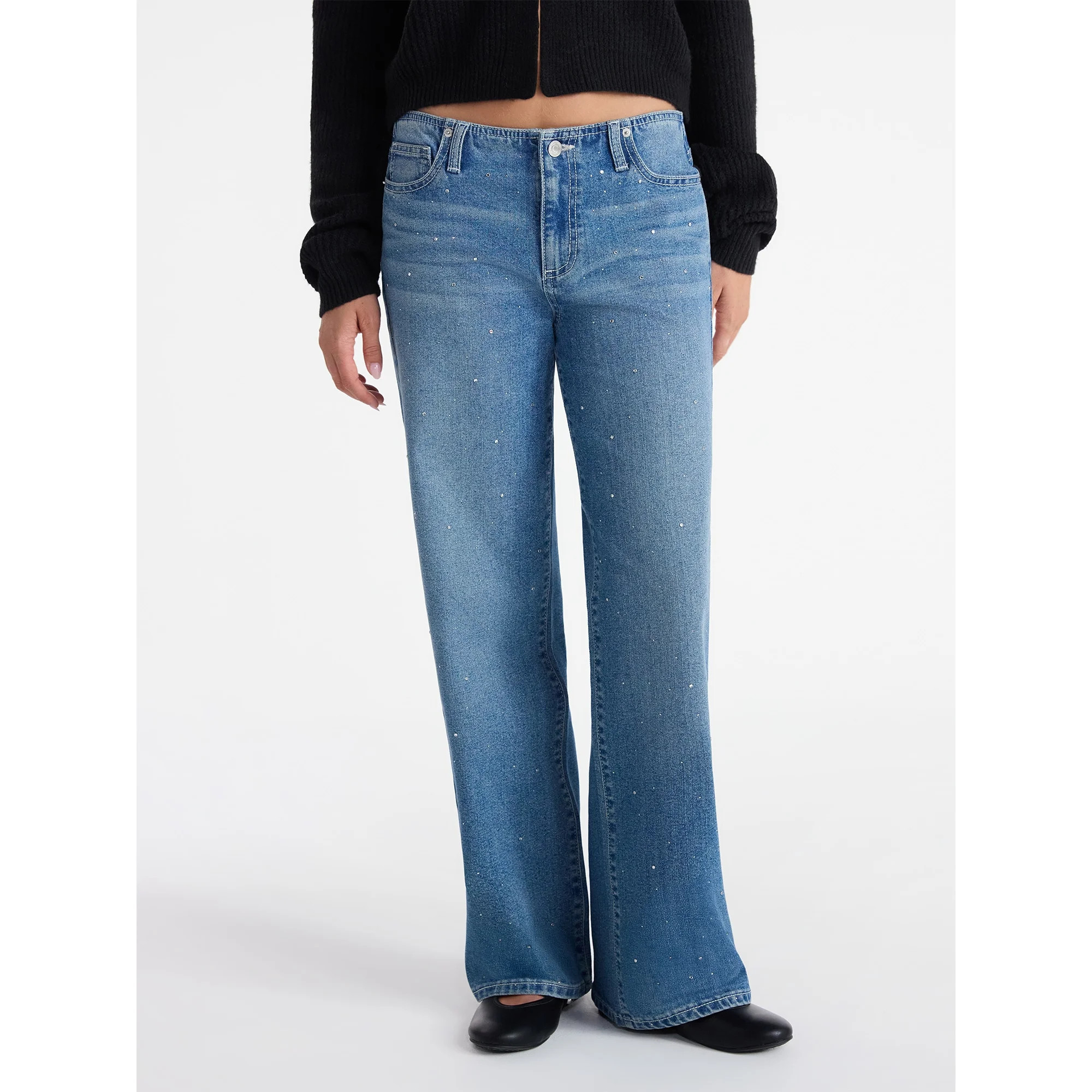 No Boundaries Studded Baggy Wide Leg Jeans, 31.5'' Inseam, Women's | Walmart (US)