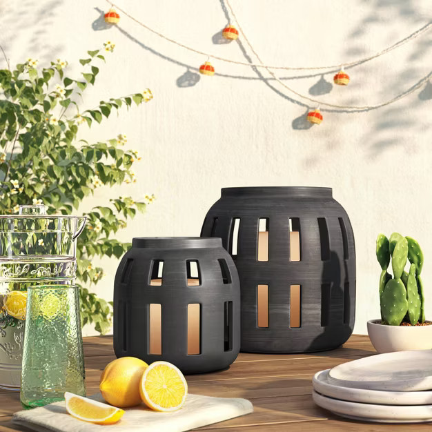 Ceramic Earthenware Cutout Design Outdoor Lantern Black - Opalhouse™ | Target