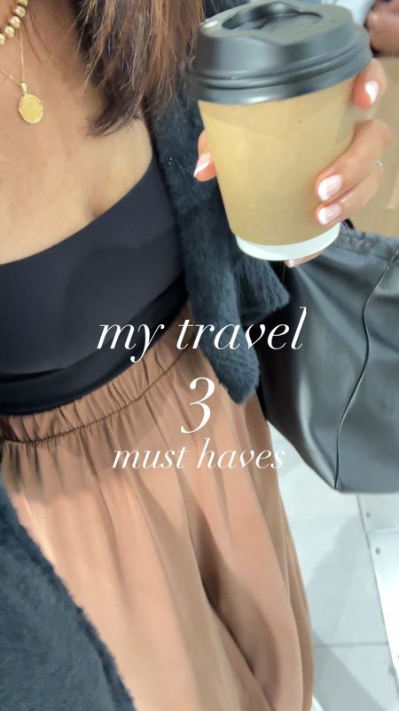 My 3 travel must haves ✈️ btw my pants are currently on sale! 