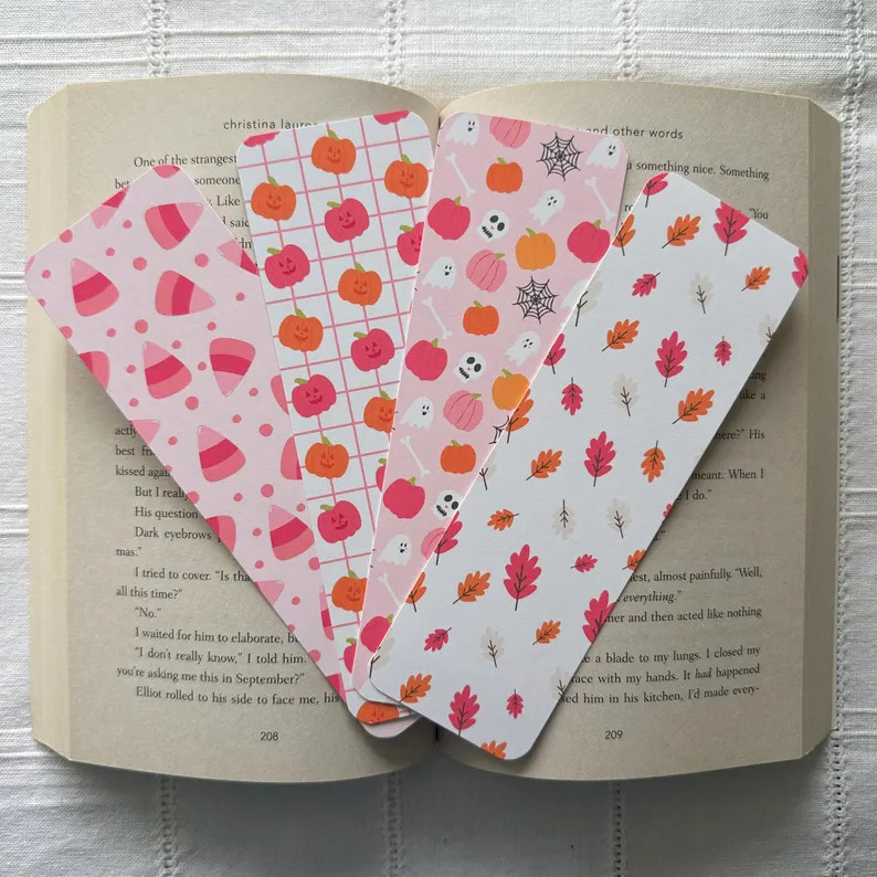 Pink Halloween Pumpkin and Ghosts Bookmarks, Book Lover, Book Club Gift, Bookworm, Bookish Gift, ... | Etsy (US)