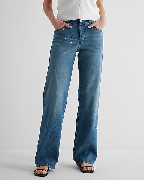 Low Rise Medium Wash Baggy Straight Jeans | Express